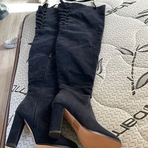 navy blue over the knee boots